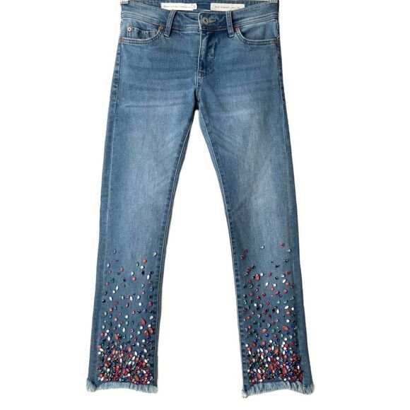 Pilcro and the Letterpress Slim Straight Jeweled Raw Hem Jeans - Picture 1 of 8